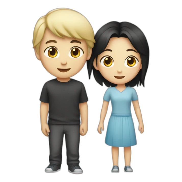 Asian black haired boy with Caucasian blond girl sticker