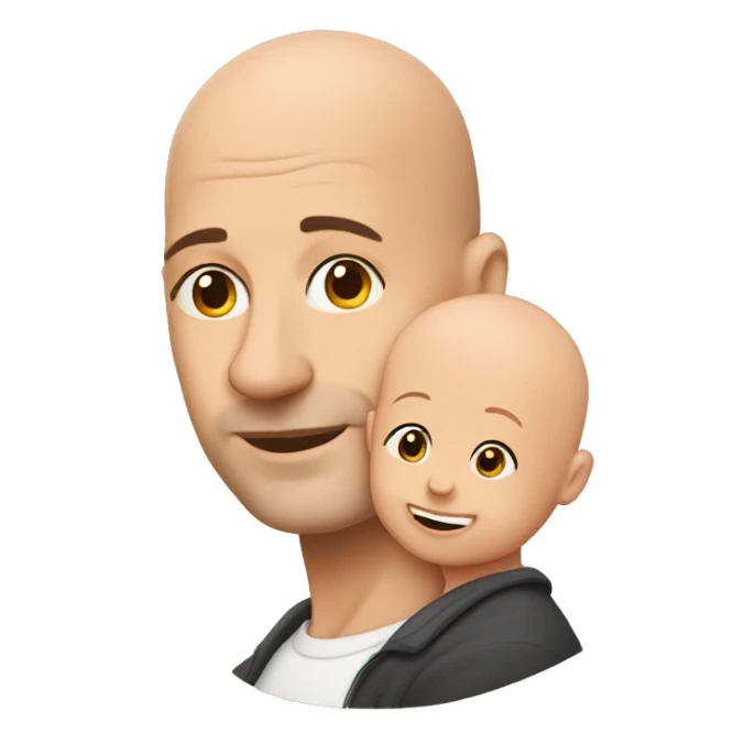 bald man with baby sticker