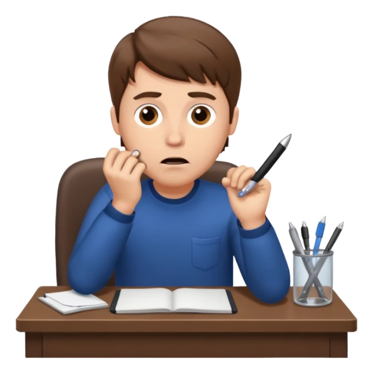 A white man with brown hairs, white skin,  sits at his desk in shock sticker