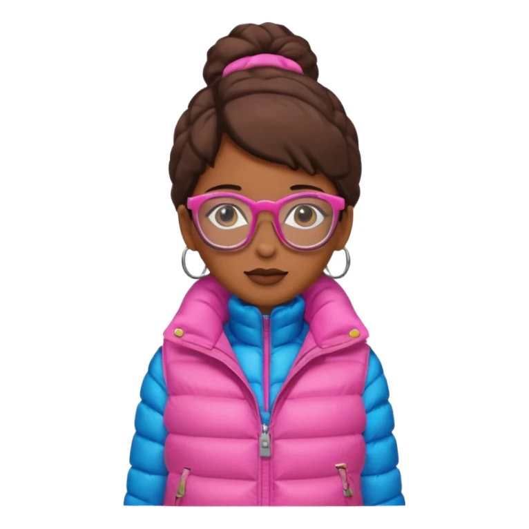 brown skin woman with glasses pink puffer vest sticker