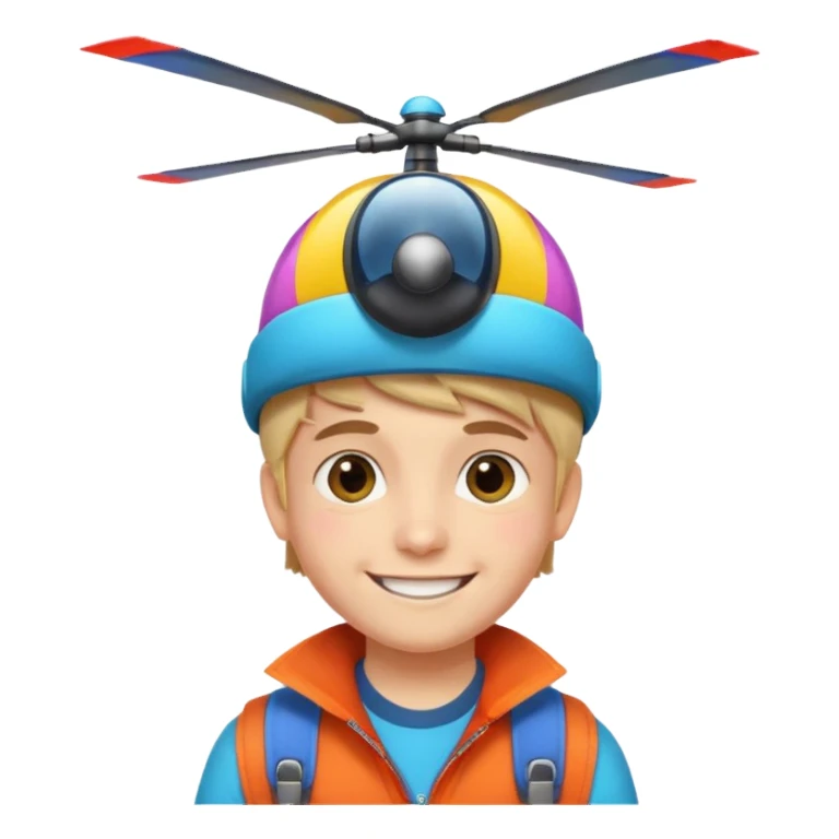 Boy wear colorful Spinning Helicopter hat sticker