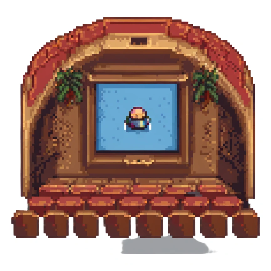 cinema scene, pixel art style, retro, 8-bit, detailed sticker