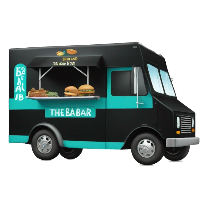 Black food truck with teal text on side saying “The Bean Bar” sticker
