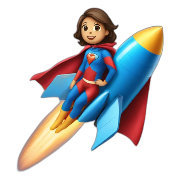 person dressed with a superhero cape riding on a rocket sticker