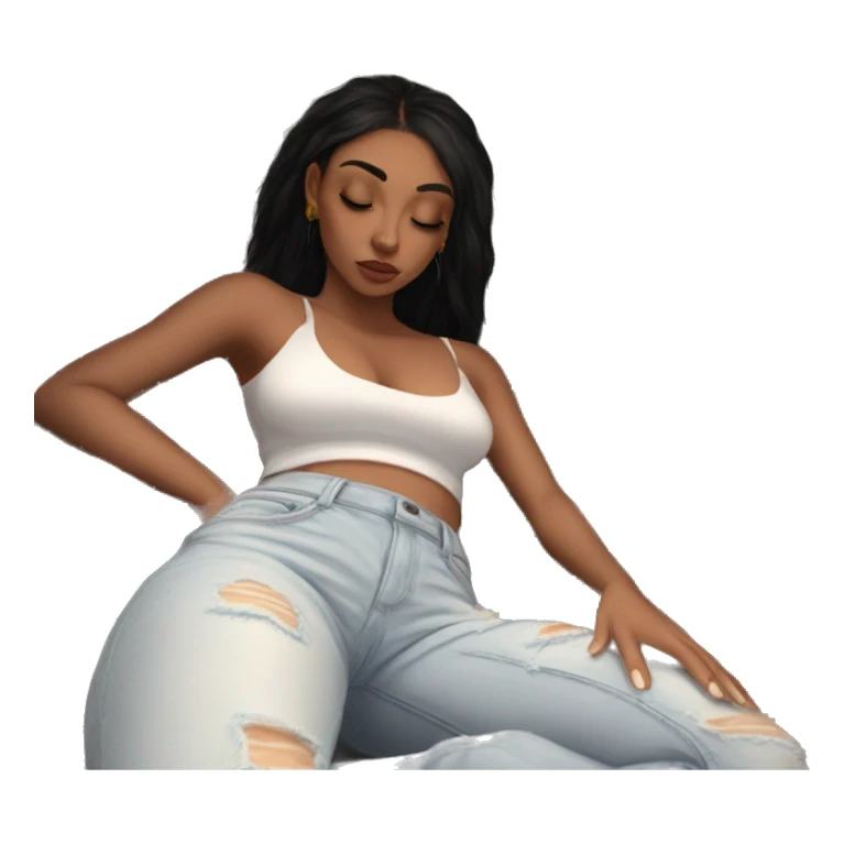 girl with baddie long lashes withh white crop top and with jeans on sleeping sticker