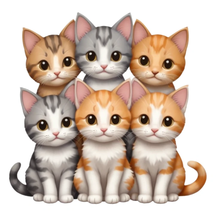 6 tiny kittens cuddling together all various different natural colours including grey and white, ginger and white, calico, grey, and brown tabby and white sticker