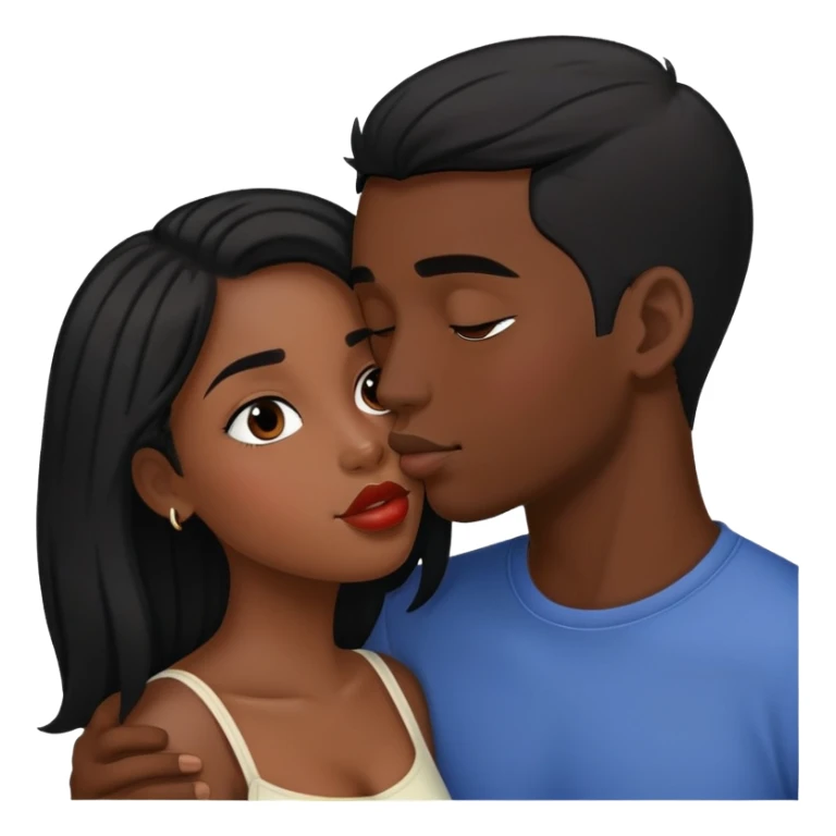 Black girl kissing white guy with black hair sticker