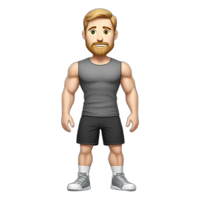 Full height Pale skinned muscular man With Realistic eyes and mouth, light brown hair and stubble In dark gray sleeveless mike, black oversize sports shorts, watch and white sneakers. sticker