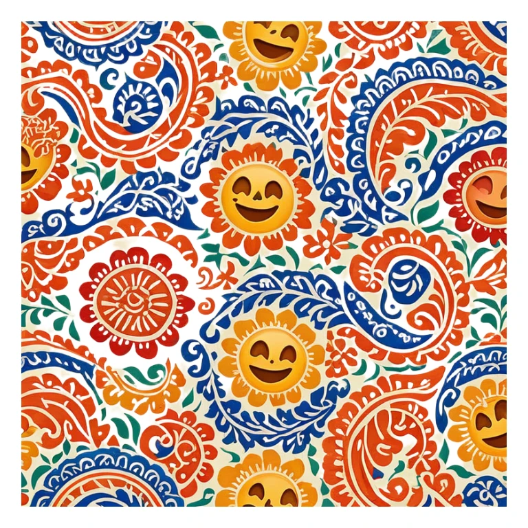 Cinematic Realistic Indonesian Batik Emoji, depicted as a richly patterned textile with intricate colorful designs, rendered with vivid textures and dynamic cultural lighting that captures its artistic heritage. sticker