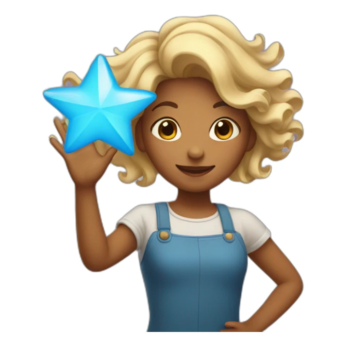 Girl with waving hair holding a star in hands sticker