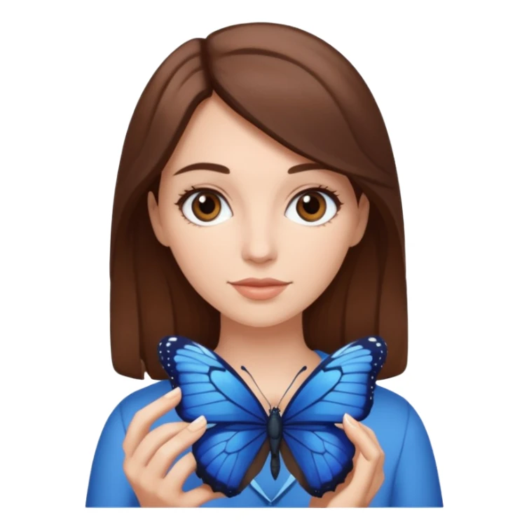 Cabelos de cor morro uma mulher branca com uma borboleta na cor azul escuro sua mão sticker