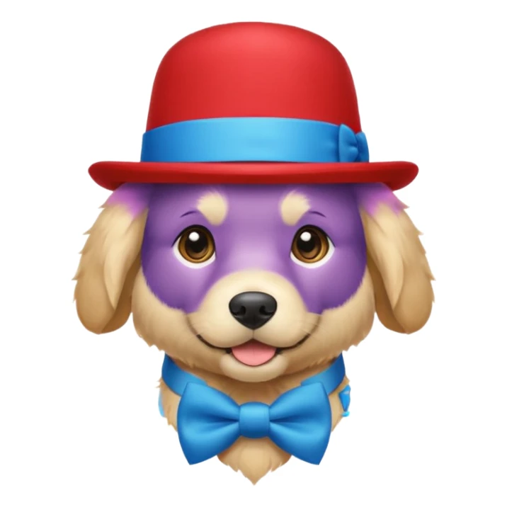 golden retriever dog with a blue bow tie around his neck with a red hat  sticker