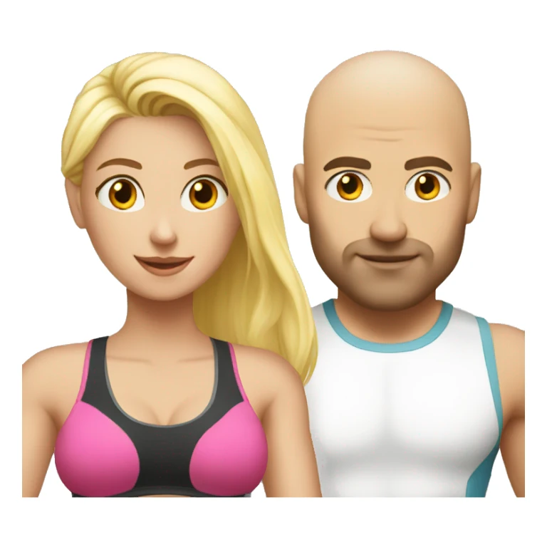 Blond girl going to the gym with a bald guy with white berth  sticker
