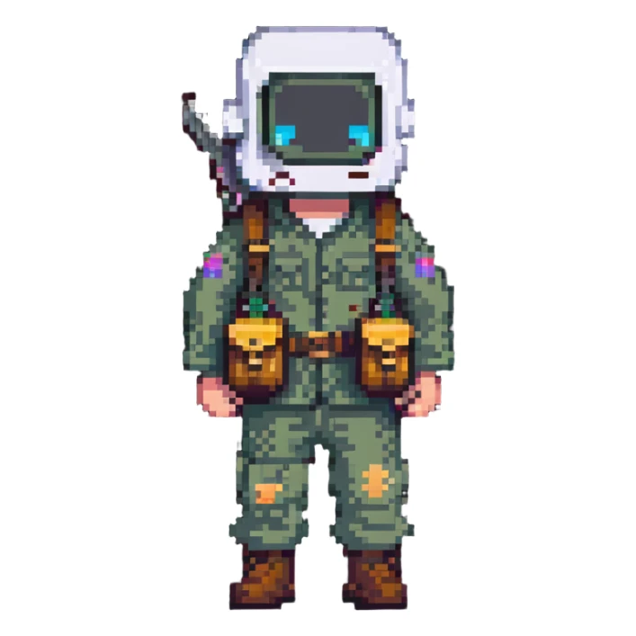 cartoon character with bag on head holding a gun full body sticker