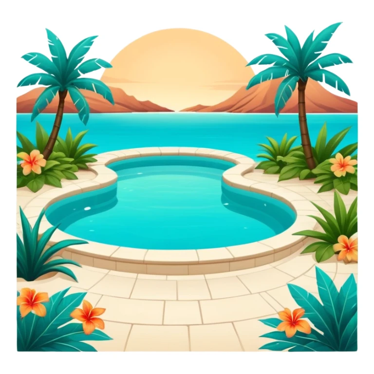 An exotic lush warm-colored romantic pool with lush warm colors sticker
