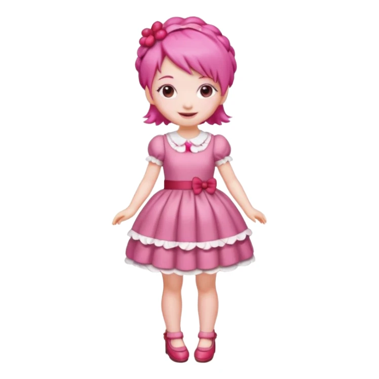 Isolated detaile illustration incredibly raspberry torte doll figurine full body with pink hair and a raspberry barrette sticker