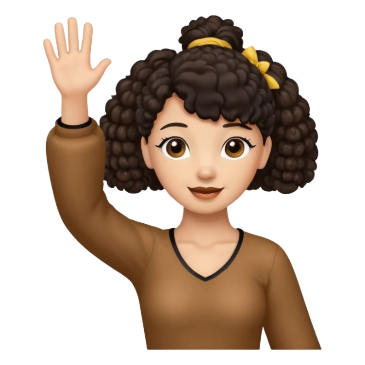 Brown Poodle with ponytail black hair girl say goodbye sticker