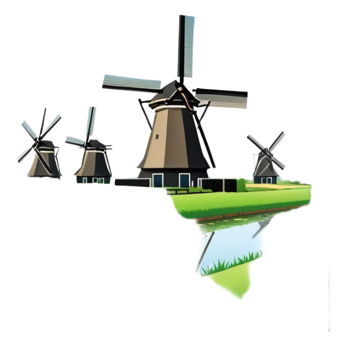 cinematic-realistic-kinderdijk-windmills-landmark-emoji,-showcasing-traditional-dutch-windmills-aligned-along-a-tranquil-canal,-with-lush-green-fields in a picture frame sticker