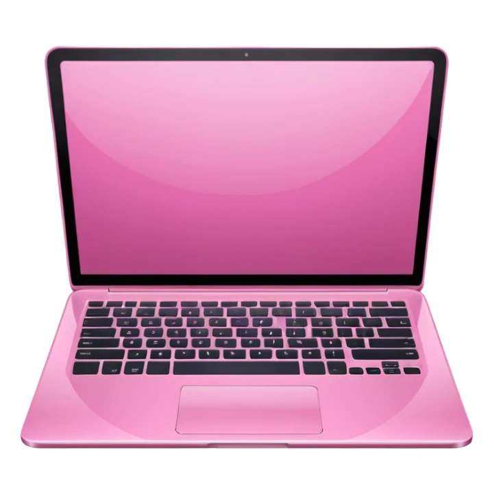  pink pink laptop with a sleek modern design, open screen, soft lighting and reflections, minimal aesthetic, isolated on transparent background, realistic style sticker