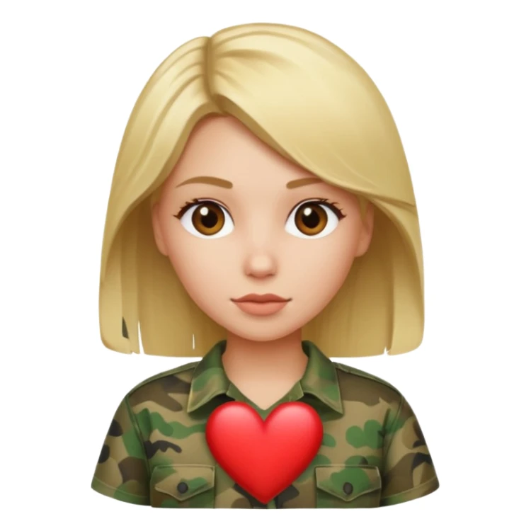 Blonde woman with camo heart sticker