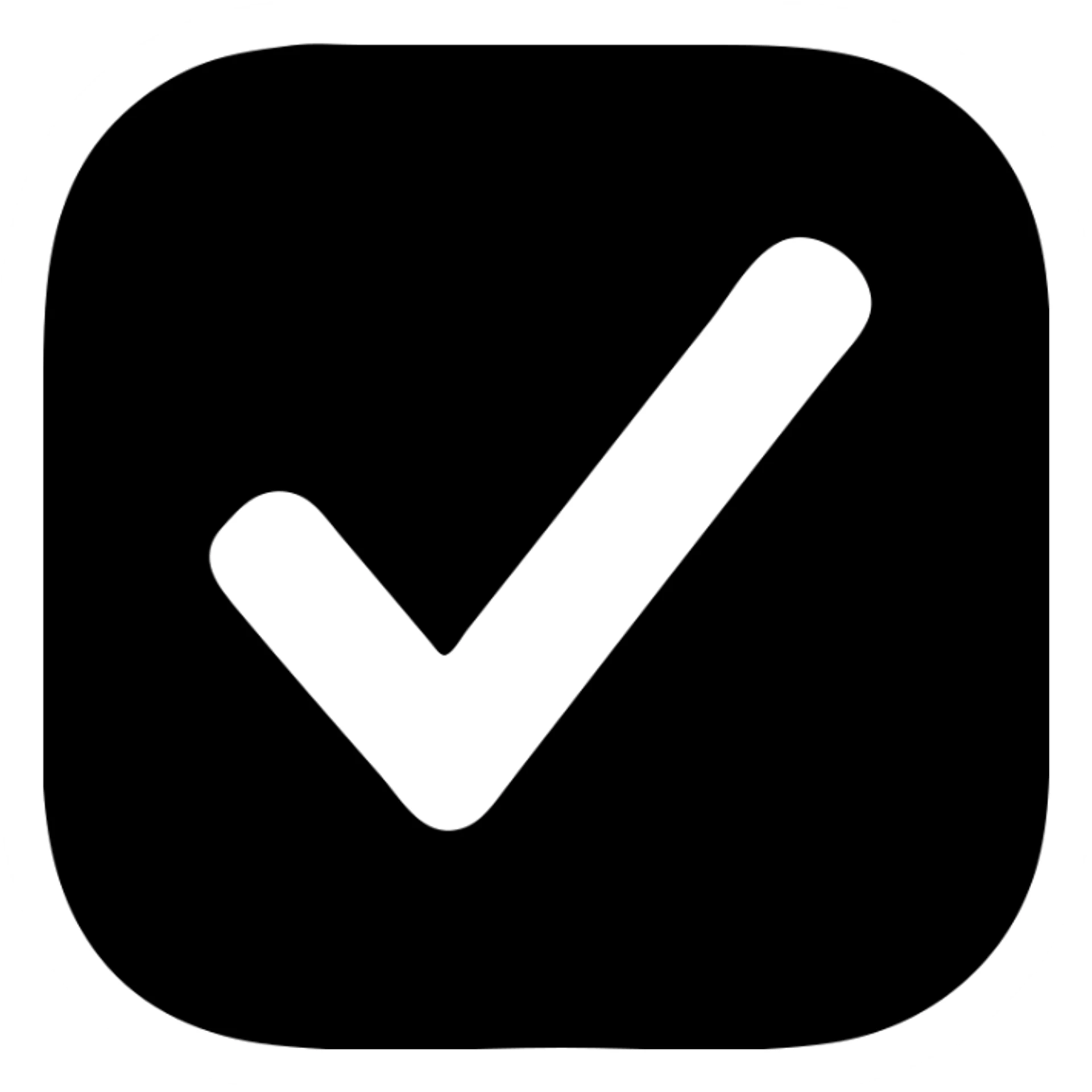 modern minimal icon of a checkmark cut out of a solid white filled rounded square, checkmark is transparent, high contrast sticker
