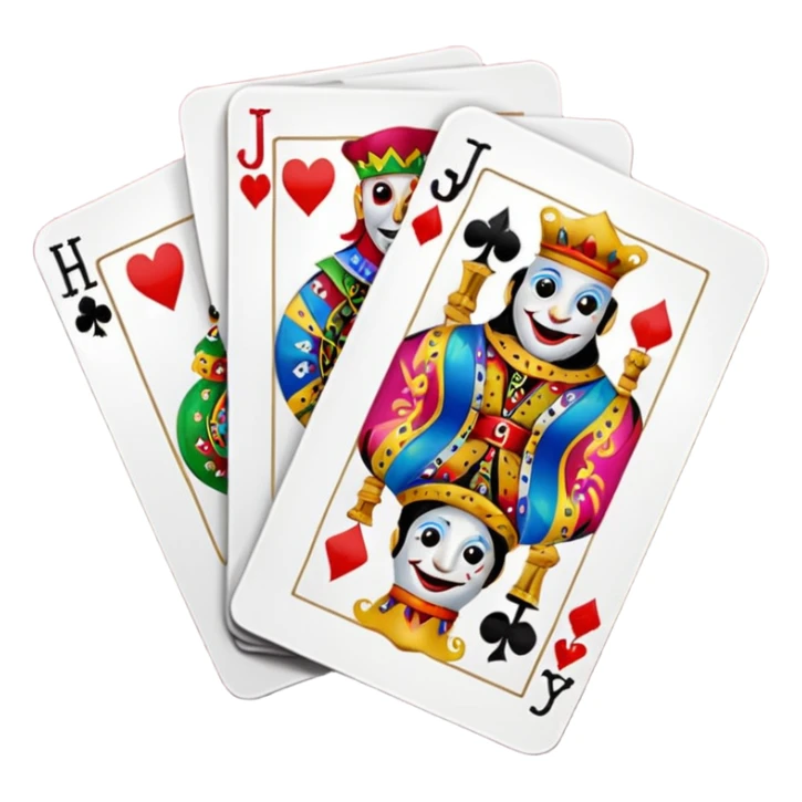 3 poker cards, with crazy colorful human jolly jokers inside sticker