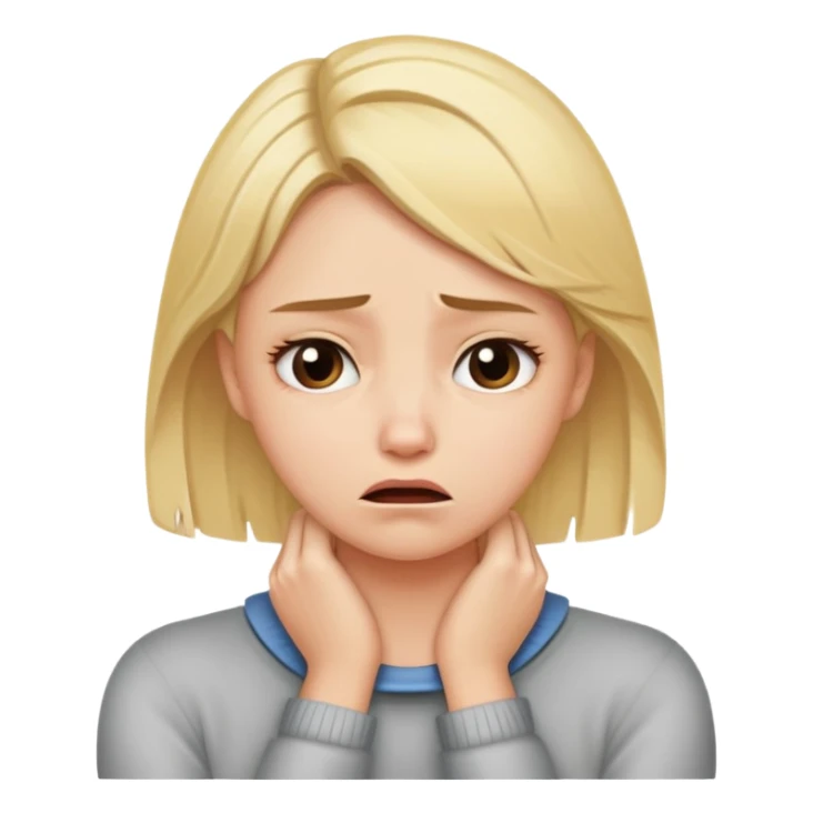 Blonde girl with her hands around her neck making an upset face  sticker
