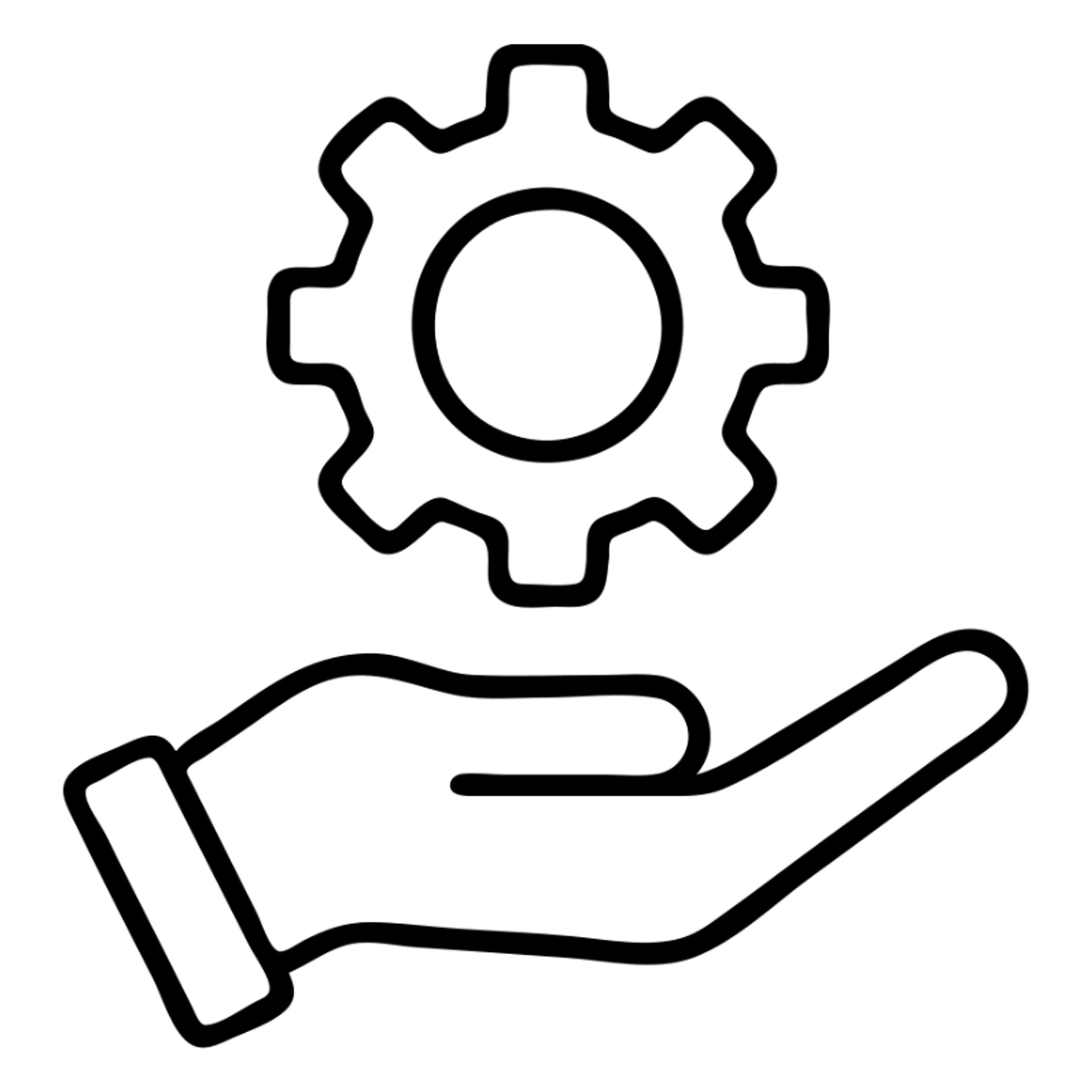outlined hand holding a cog icon sticker