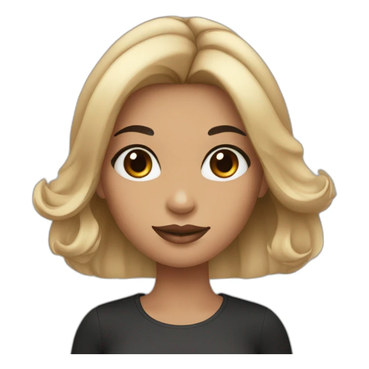 Black hair with brown highlights girl holding make up brush sticker