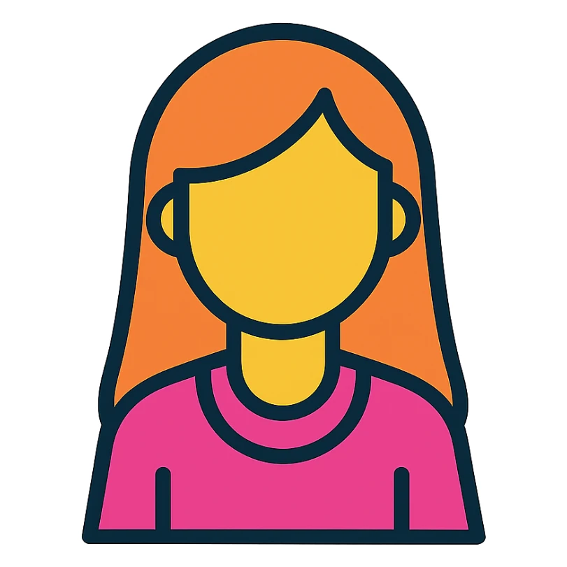 stylized woman, color outline icon style, black outlines, subtle color fills, clarity at small sizes sticker