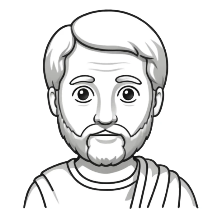 Aristotle drawing as a black outline icon, no fill, hand-drawn look sticker
