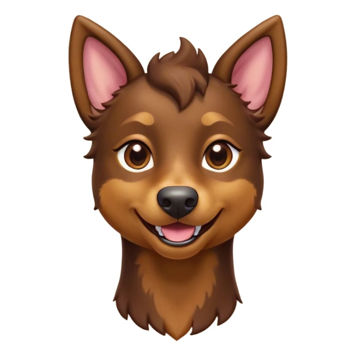 Cinematic Comical Brown and Tan Kelpie Portrait Emoji, Head tilted dramatically with an exaggeratedly amused expression, featuring a striking brown Fur with bold tan accents, wide, expressive warm eyes filled with playful disbelief, Simplified yet hilariously expressive features, highly detailed, glowing with a slightly sassy glow, high shine, dramatic yet playful, stylized with an air of cheeky mischief, bright and endearing, soft glowing outline, capturing the essence of a spirited and over-the-top herder, so meme-worthy it feels like it could side-eye its way into internet fame instantly! sticker