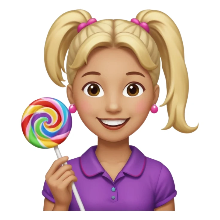 Using this emoji 🥹 make me one with ponytail hair holding a lollipop in each hand sticker