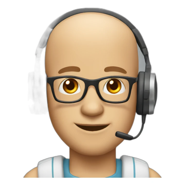 bald man with glasses, microphone and headphones sticker