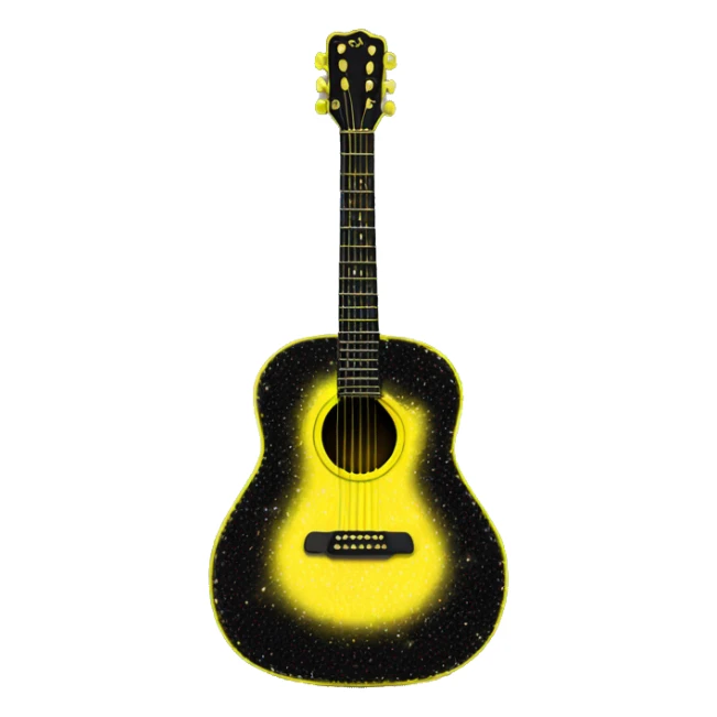 Realistic neon yellow to black acoustic guitar with sparkly shiny glitter and diamonds on it. sticker