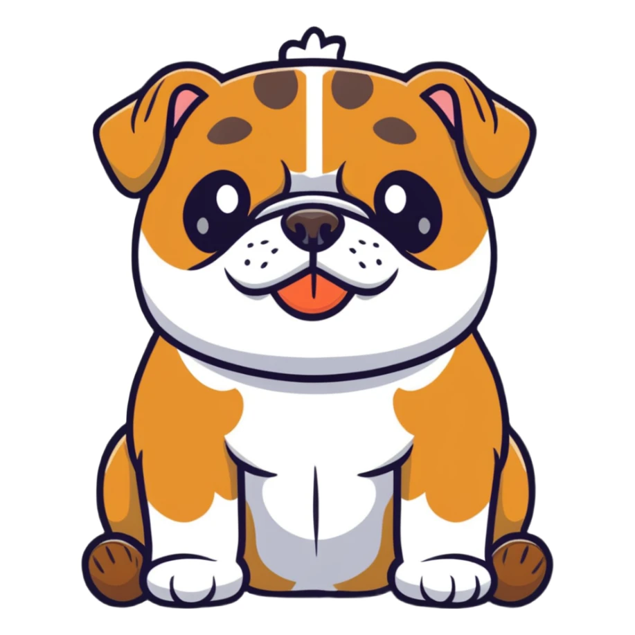 super cute bulldog sitting, front facing sticker