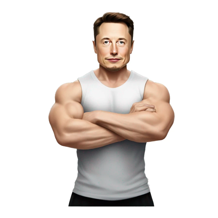 elon musk exercising his biceps with dumbbell and  he is wearing sando of white color and is looking jacked sticker