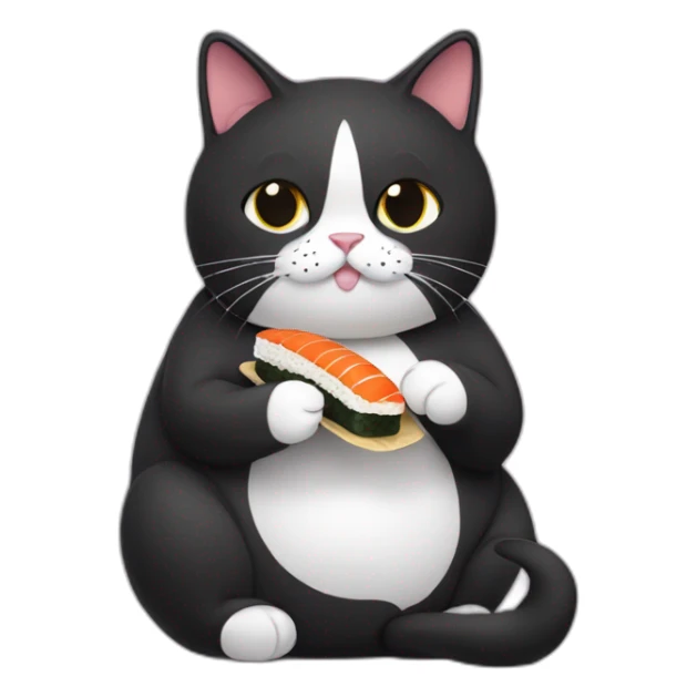 A fat tuxedo cat eating sushi sticker