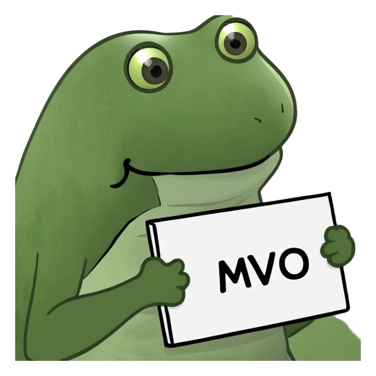 bufo frog emoji holding a sign that says 'mvo' sticker