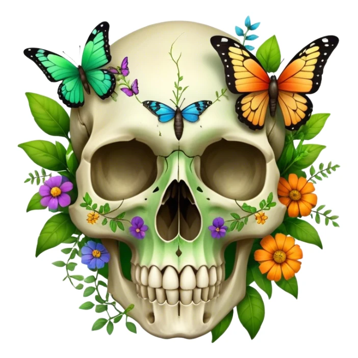 Bird skull with plants, flowers, butterflies  sticker