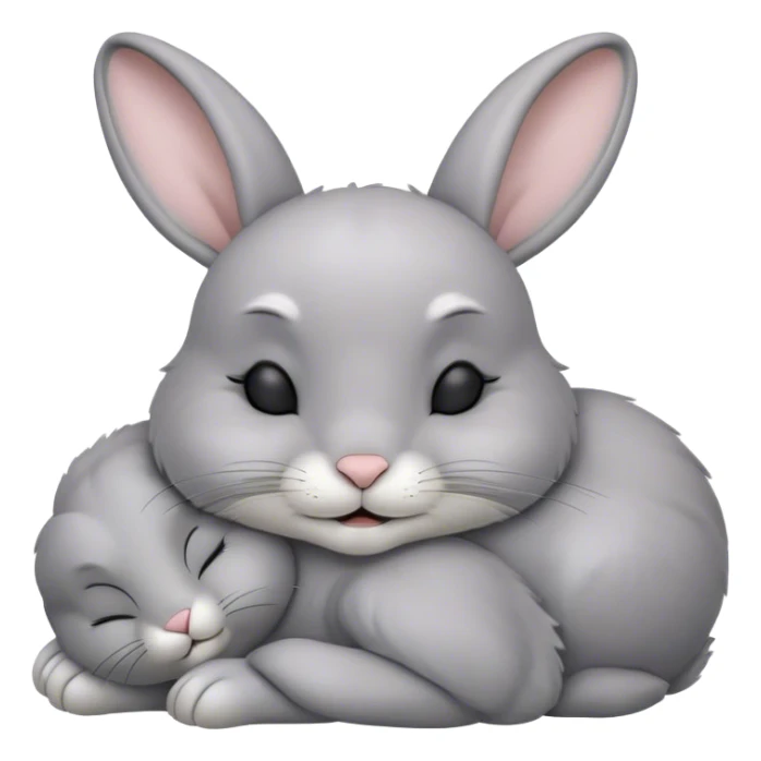 Meme-Worthy Cute Sleeping Grey Rabbit Portrait Emoji, Head resting peacefully with a contented smile, showcasing a delightfully compact build and a luxuriously soft grey fur, eyes shut in a serene nap, Simplified yet hilariously adorable features, highly detailed, glowing with a soft, drowsy light, high shine, relaxed and utterly lovable, stylized with an air of playful laziness, bright and heartwarming, soft glowing outline, capturing the essence of a comically sleepy bunny, so meme-worthy it feels like it could instantly become the next viral sensation of adorable slumber! sticker