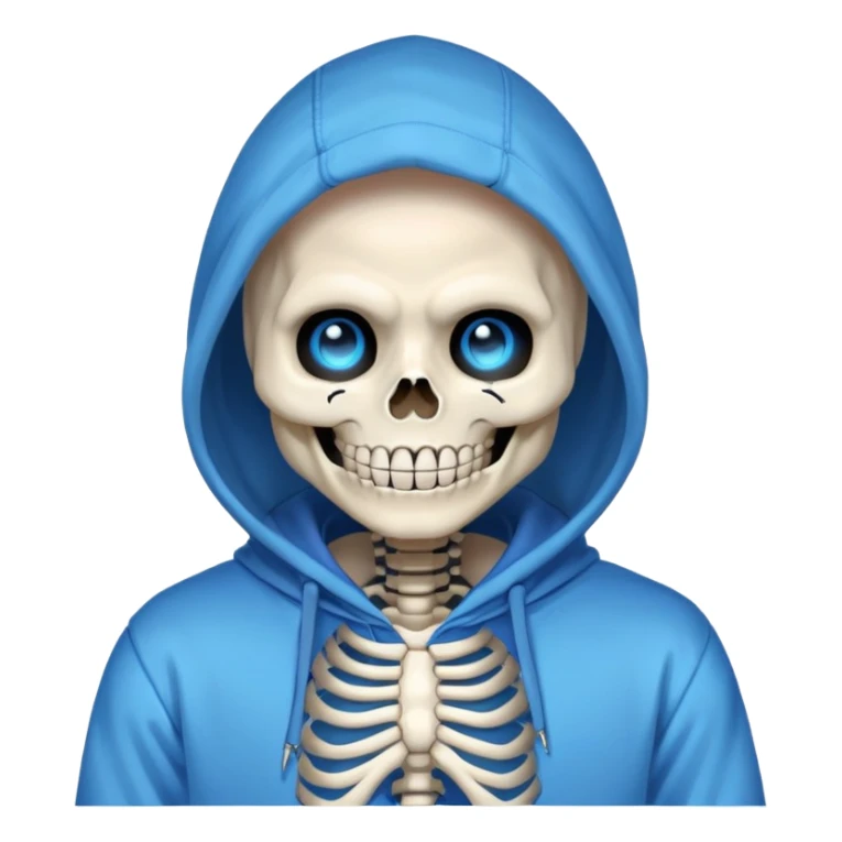 Sans from Undertale with glowing blue eye, skeleton with permanent grin, wearing blue hoodie sticker