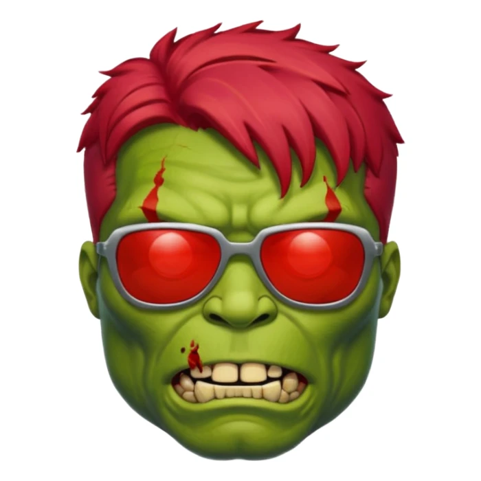 Zombie hulk with red hair and sun glasses face sticker