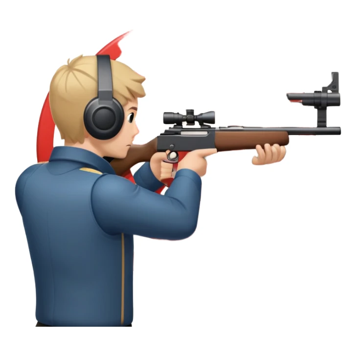 A focused shooter aiming a rifle at a target, standing in a shooting range with perfect posture. The target is in clear view, and the atmosphere is intense and precise, emphasizing concentration, accuracy, and discipline in the sport of shooting. sticker