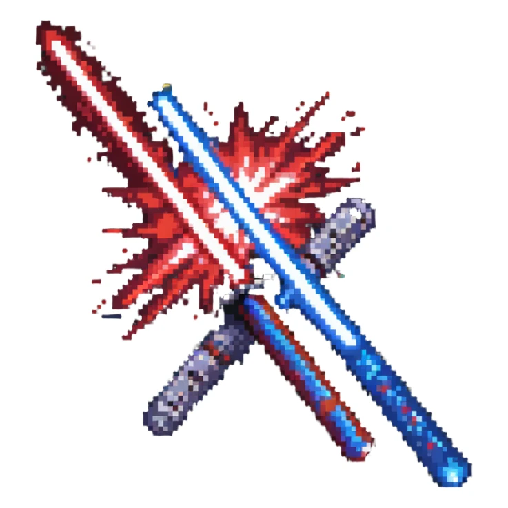 two lightsabers, one blue and one red, clashing with energy burst sticker