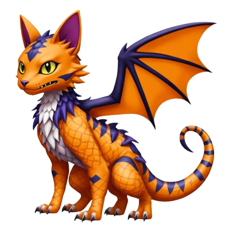 with red markings, scaley scaly batty feline-like quadrupedal digitigrade furry feral Bastet-Noibat-Gatomon-Garchomp-Digimon-Fakémon-Pokémon-creature (full body) sticker