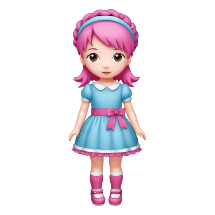 Isolated detaile illustration incredibly raspberry torte doll figurine full body with pink hair and a raspberry hairband sticker