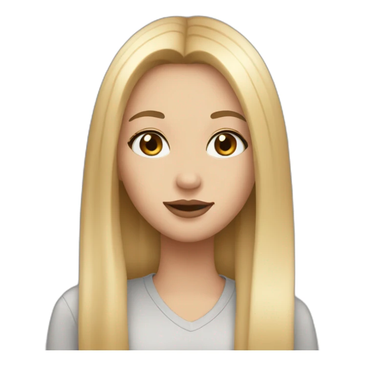 a girl with long, straight blond hair, gray eyes, plump lips, light makeup sticker