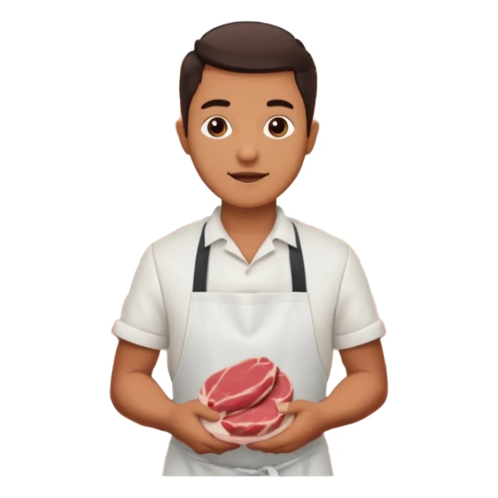 Una carnicería chapala con carnes y un señor promocionando sticker