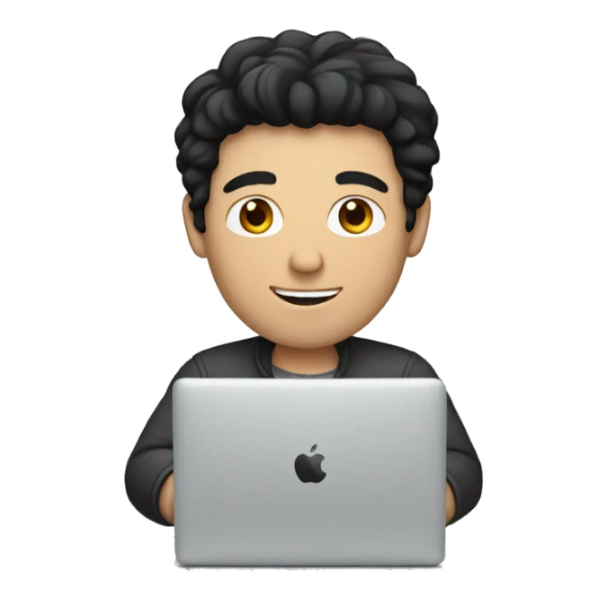 white man with black hair working macbook sticker